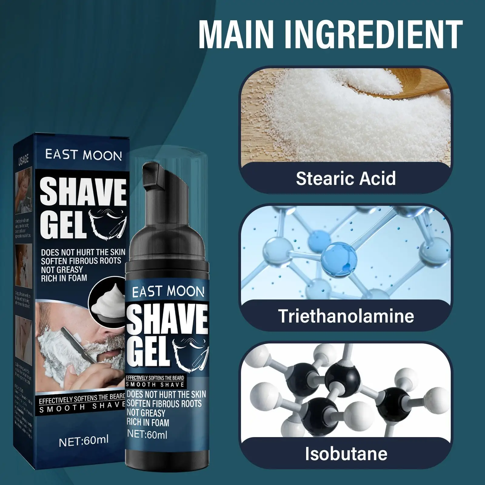 Shave , Shave Gel Soothing Facial Care Soften Beard Grooming Accessories Natural Ingredients 60ml Shaving Foam for Men