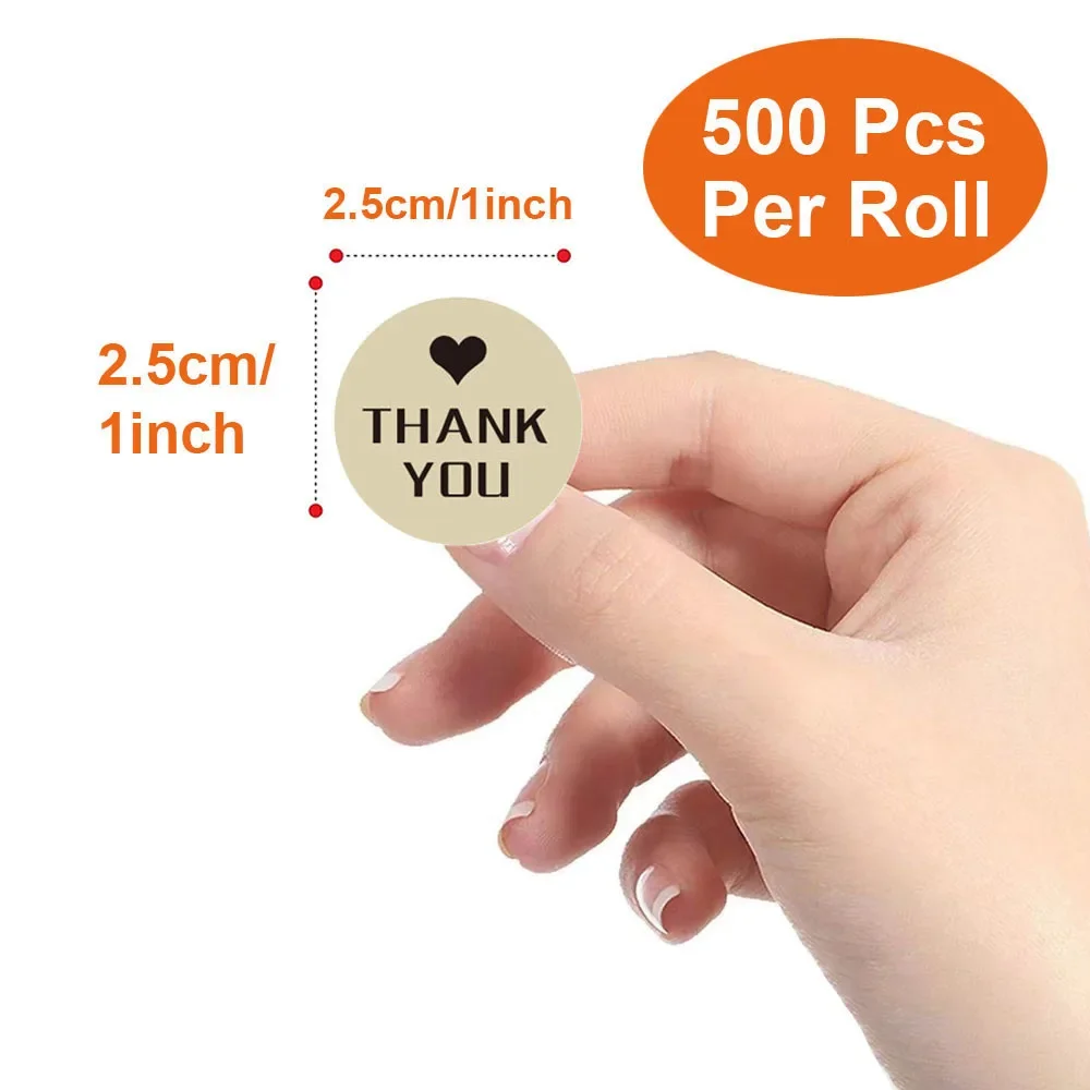 500pcs/roll Kraft Paper Handmade With Love Thank You Stickers DlY Decoration Label Perfect For Adorn Gifts And Baking Sealing