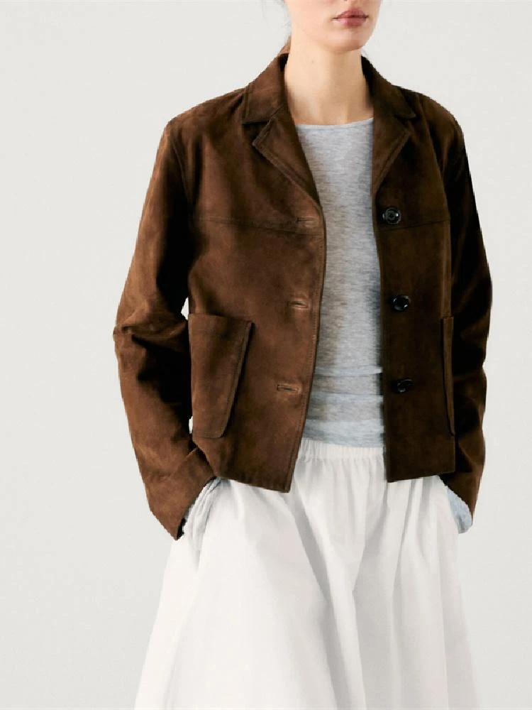 Bruin ort fluwelen leer Jaet Fem Faion Commute Sle Ele Quali bovenkleding Meral Brown Thousand Gold Wind