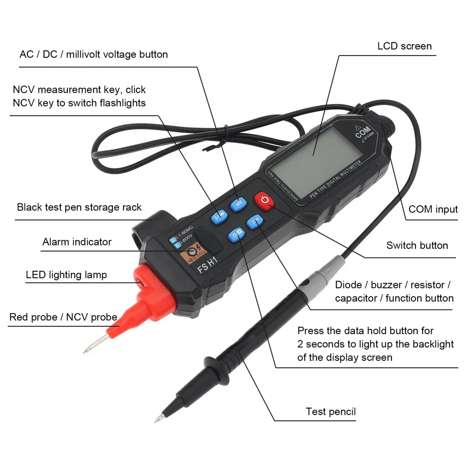 Mini Digital Multimeter Smart LCD Voltage Detector Tester Portable DC AC Voltage Ohm Continuity Hz NCV Backlight Pocket Meter