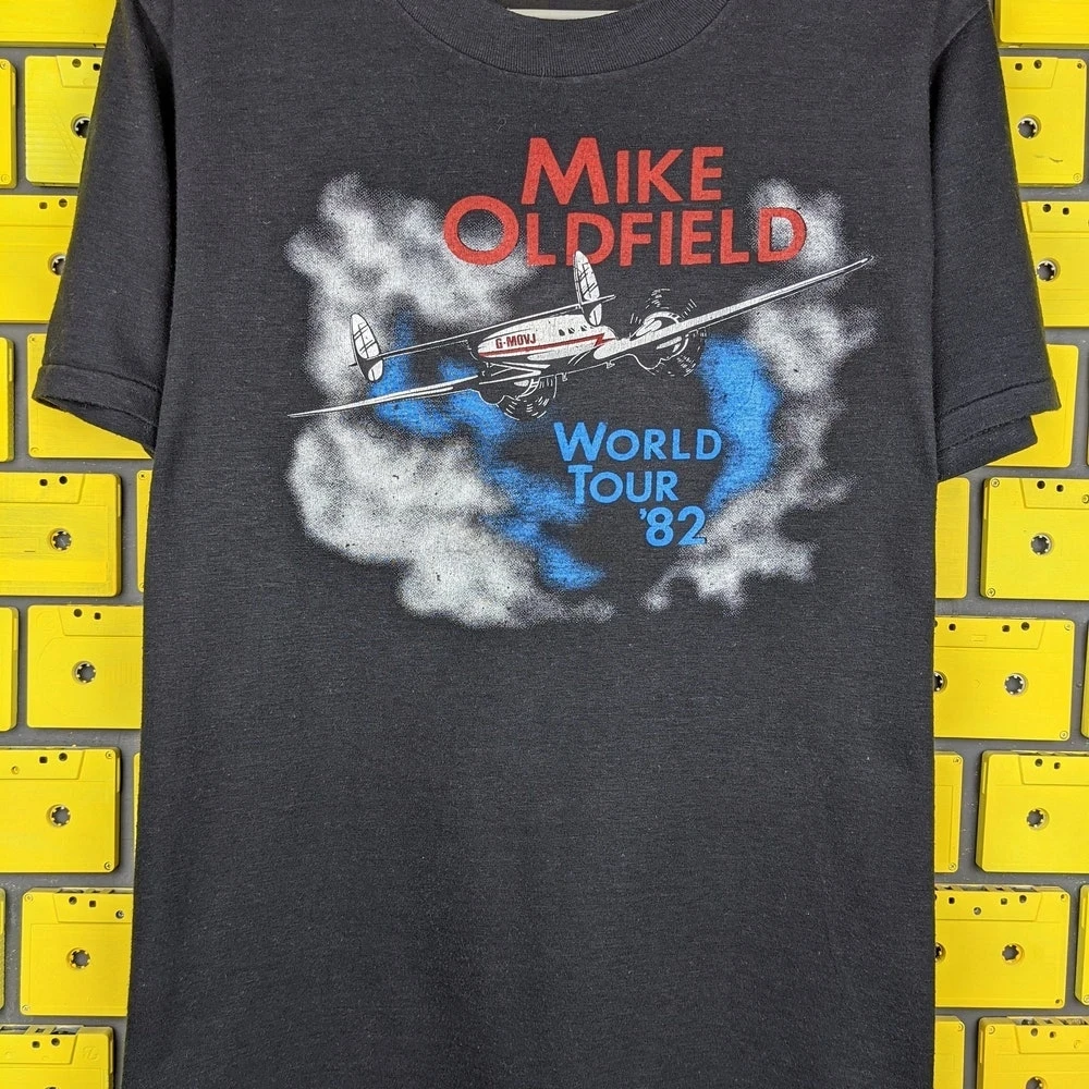 Vintage 1982 Mike Oldfield World Tour T-shirt, Progressive Art Rock, New Age, Ambiente Eletrônico Merch Tee, tamanho S