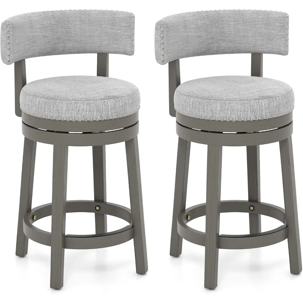 

Bar stool set, 27 inch 360 ° rotating bar stool with cushioned backrest and seat, solid rubber wooden legs and footrests
