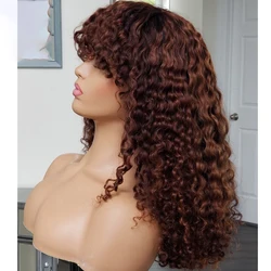 Natural Brown Soft 26“Long Kinky Curly 180Density Machine Wig With Bangs For Black Women High Temperature Cosplay Glueless Daily