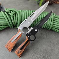 AK47 Assisted Opening Folding Knife Clip Point Blade Wood Handle Nylon Sheath Mini Flashlight for Outdoor Survival Hunting EDC