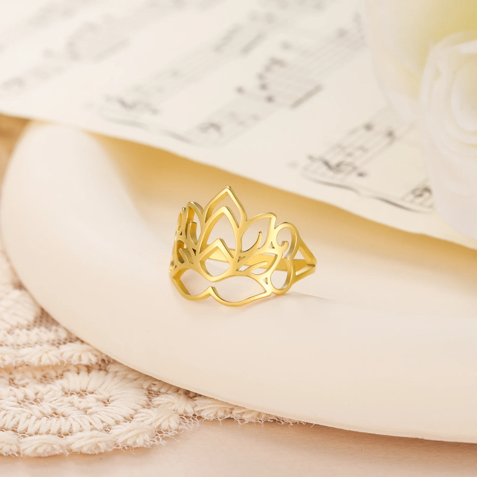 Skyrim Damen Lotusblüten-Ringe Edelstahl Fingerring Yoga Buddhismus Amulett Schmuck Valentinstagsgeschenk Großhandel – Detail 6