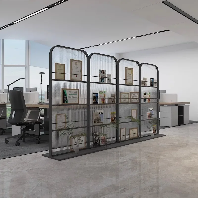 شركة، شاشة، تقسيم، حديث، بسيط، زجاج، رف كتب، مدخل فاخر خفيف #2