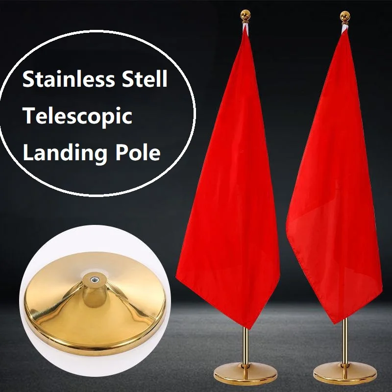 Indoor Telescopic Flagpole 2-3m Silver Or Gold Base for Office Hotel Meeting Retractable Commercial Flagpoles