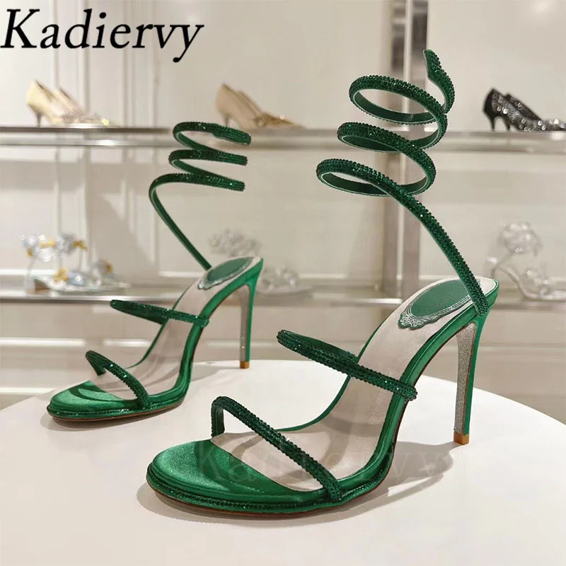 Sexy High Heels Sandals Woman Crystal Snake Twine Around Ankle Strap Dress Shoes Women Summer Stiletto Gladiator Sandals Women