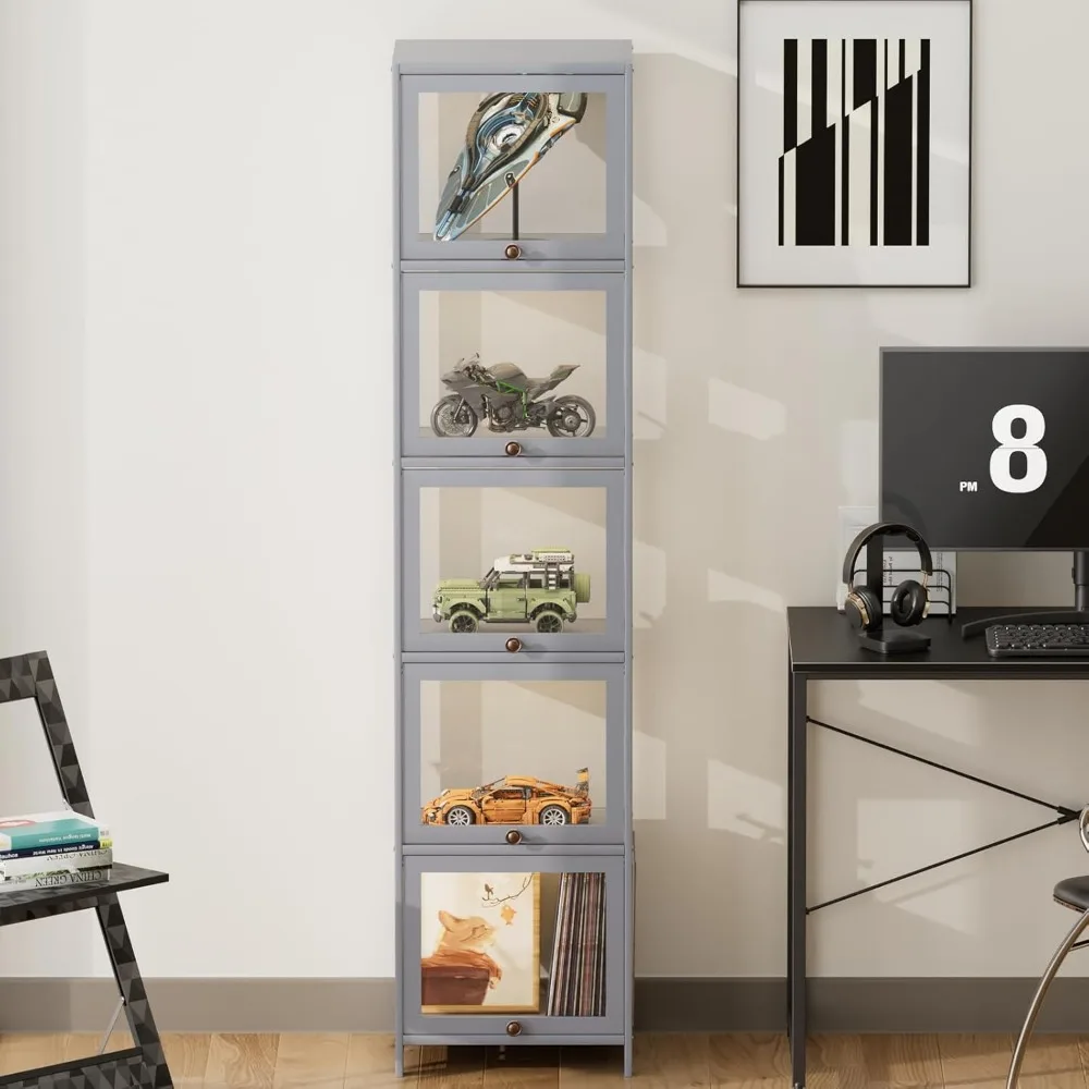 خزانة عرض شفافة مكونة من 5 أرفف مع أبواب قابلة للطي من الأكريليك للمقتنيات والألعاب وتخزين الكتب #3