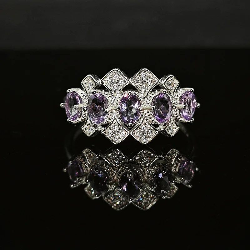 S92 Light Luxury Natural Amethyst Women's Fashion Super Flash Ring