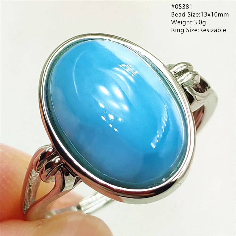 Natural Blue Larimar Oval Adjustable Ring Jewelry Water Pattern Real Larimar For Women Men Healing Fashion Stone AAAAAA