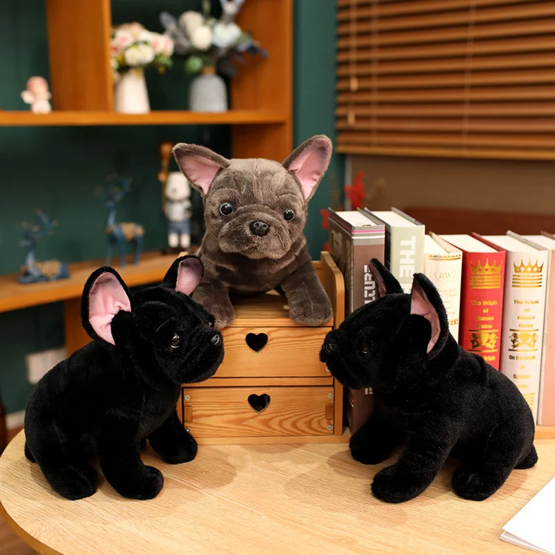 28cmのブルドッグぬいぐるみ、リアルな動物のぬいぐるみ、黒とグレーのブルドッグぬいぐるみ、リアルなペットの犬のぬいぐるみ、子供へのプレゼント