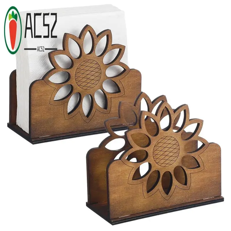 

AC52-2 Pcs Wooden Sunflower Napkin Holder Cocktail Farmhouse Napkin Dispenser For Dining Room Cocktail Kitchen