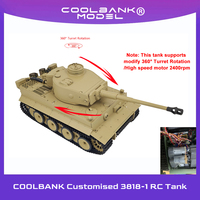 Coolbank Upgraded 3818 RC Tank 1/16 2.4ghz German Tiger I Tank Model Remote Control Tanks With 360 Turret Rotate /2400 rpm Motor