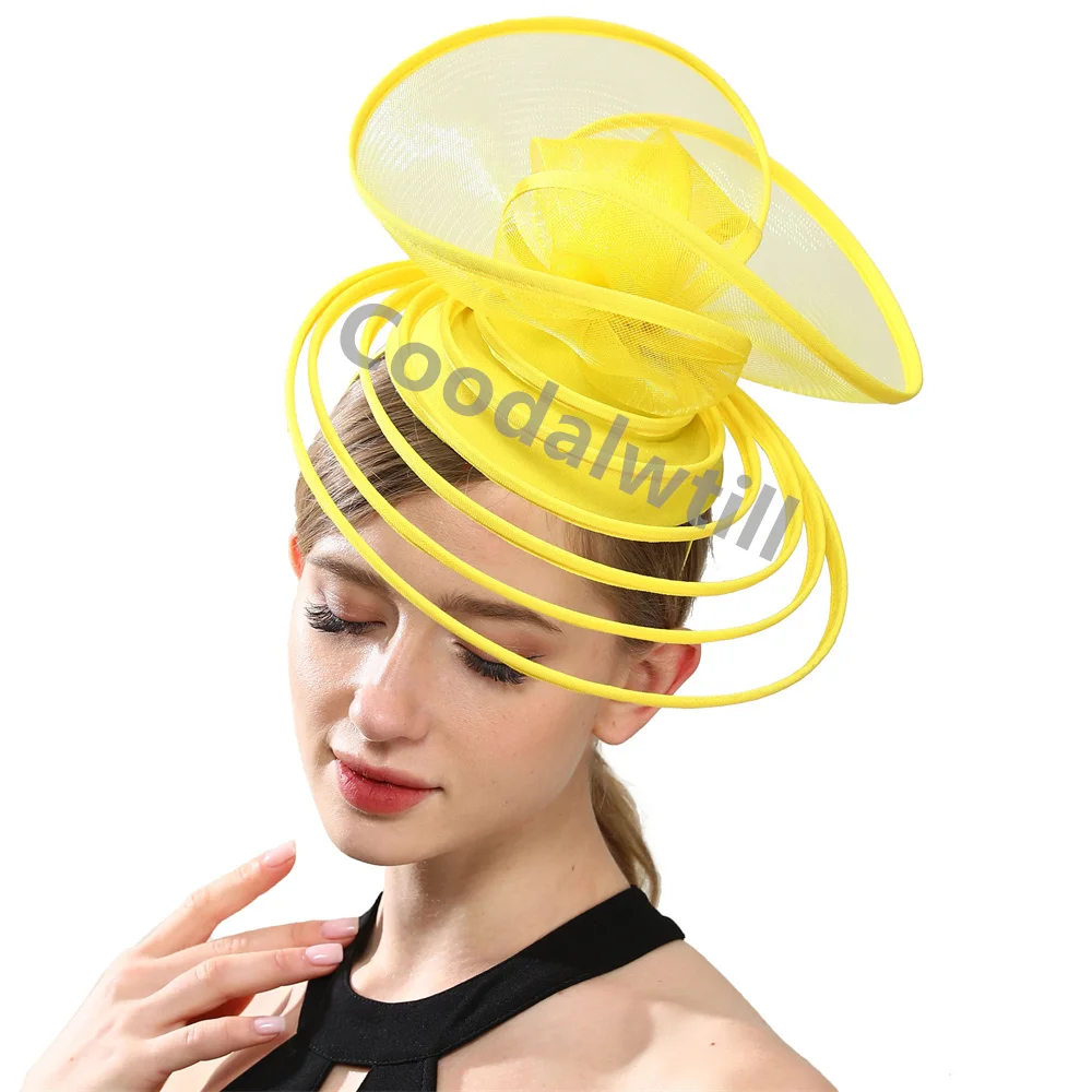 

New Yellow Chic Hair Fascinator Church Women Hat Headband Bride Wedding Cocktail Headpiece Elegant Women Royal Ascot Headwear