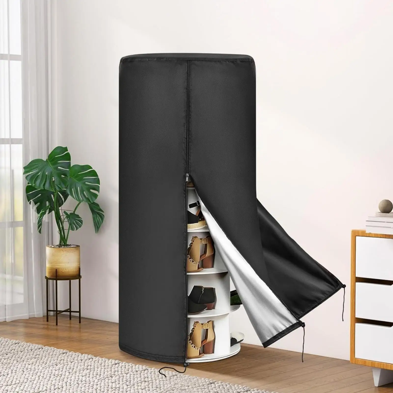 Shoe Rack Cover Heavy-Duty Scratch-Resistant Protector Zippered Shoe Storage Tower Cover for Closet Living Room Entryway