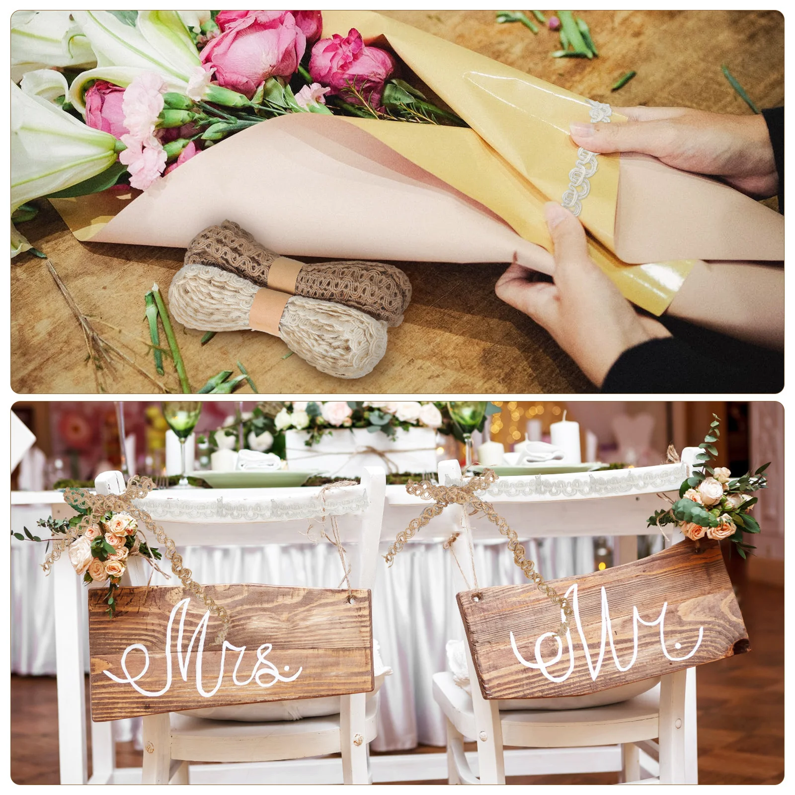 

2pcs 2 Rolls Burlap Ribbon Natural Rope For Flower Bouquet Ribbons For Crafts Gift Wrapping Craft Decoration Linen Twine Ribbon