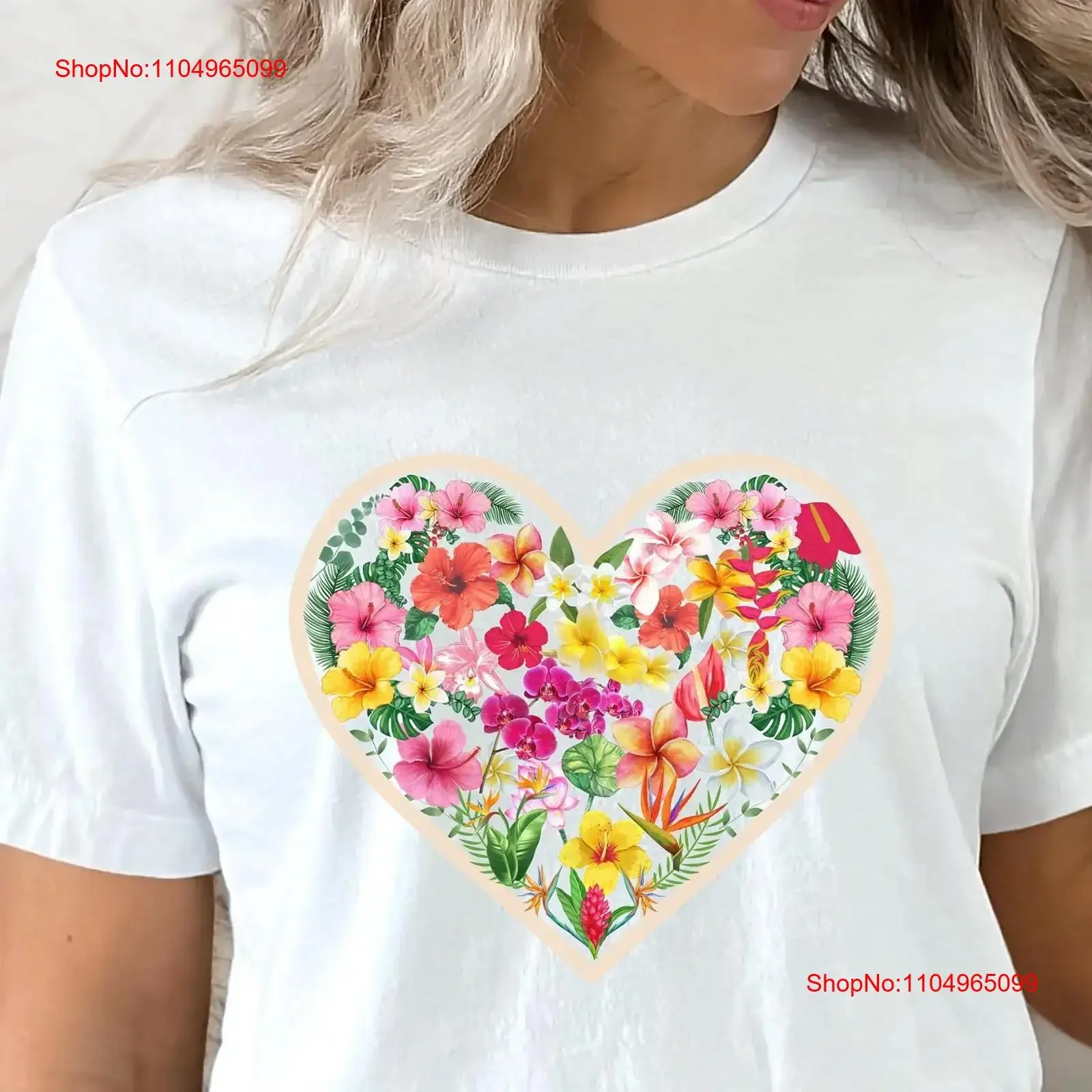 هاواي الزهور قميص بلوميريا تي الكركديه هاواي الأزهار القلب هدية لمحبي زهرة خمر غسلها أوم لينة تنوعا للجنسين #1