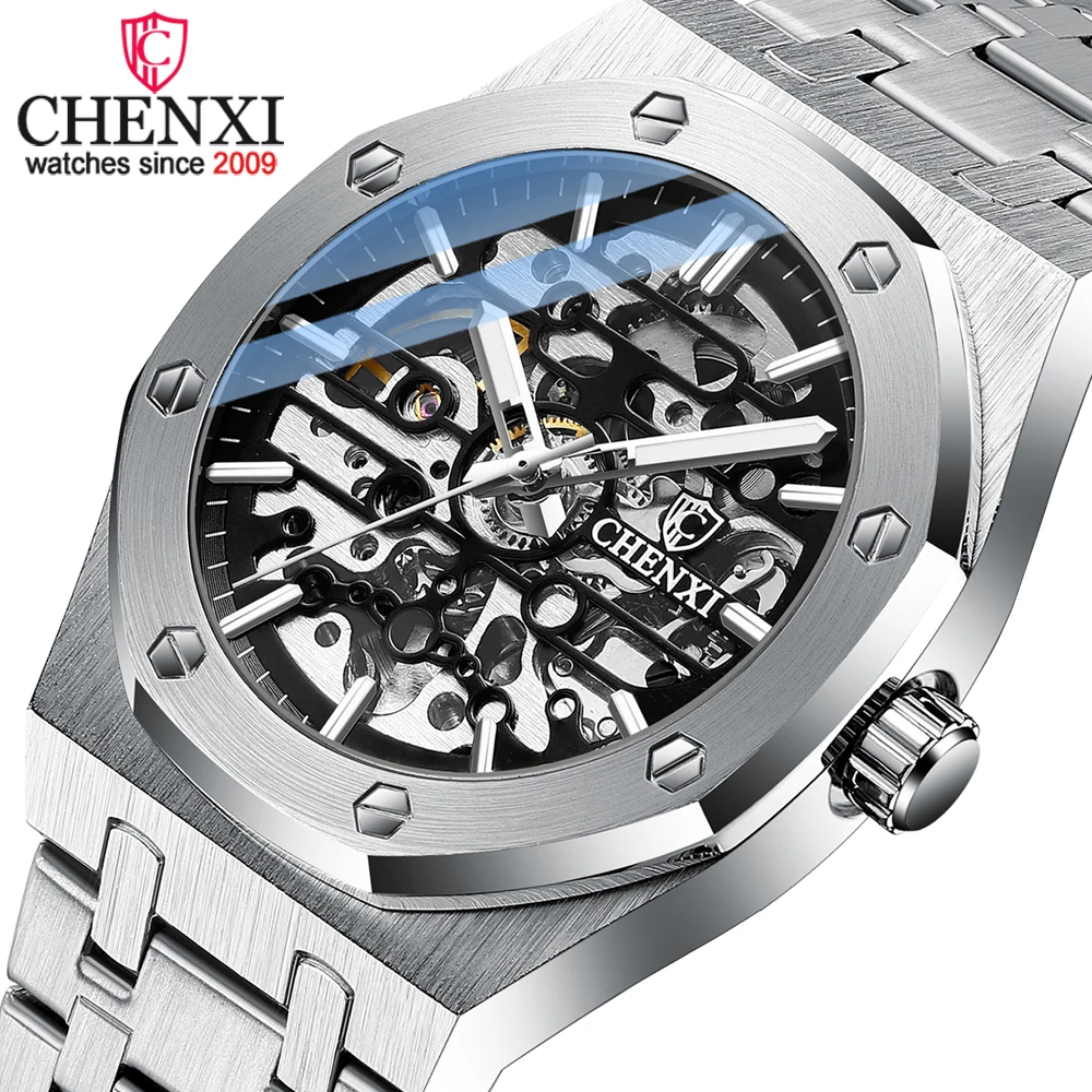 CHENXI Automatic Mens Watches Waterproof Business Stainless Steel Sport Mens Watches Top Brand Mechanical Tourbillon Wrist Watch