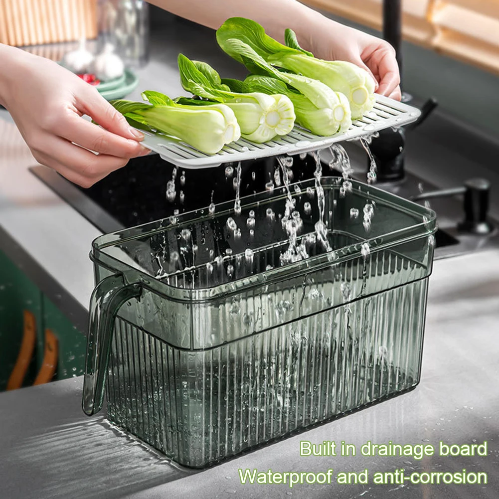 Refrigerator Preservation Storage Box With Handle Sealing Drain Basket Storage Containers Sealed Box Vegetable Fruit Drain Box