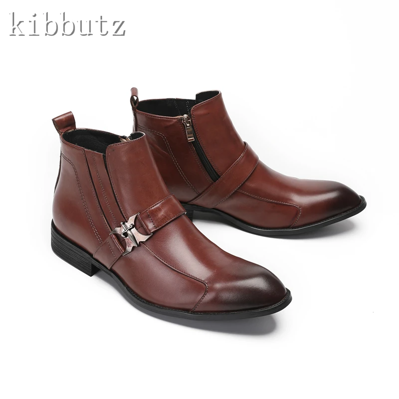 Bottes pointues en cuir véritable pour hommes, design de luxe, bottes de rinçage à glissière latérale, mode masculine, qualité soudan, chaussures d'affaires