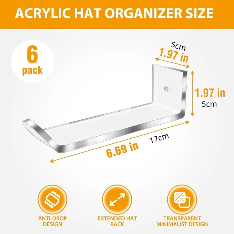 6 قطع حامل القبعة حامل القبعة الاكريليك الشفاف المنظم عقد ل رف القبعات الجداري شماعات القبعة للباب