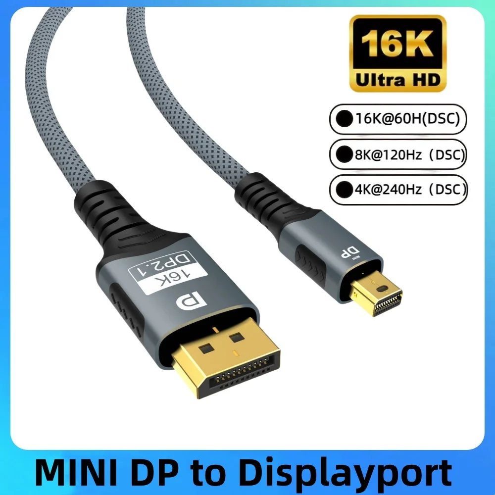 16K Mini DP to DisplayPort Cable Bi-Directional DP2.1 16K@60Hz(DSC) 8K@120Hz(DSC) Transmission Cable For MacBook Monitor Laptop