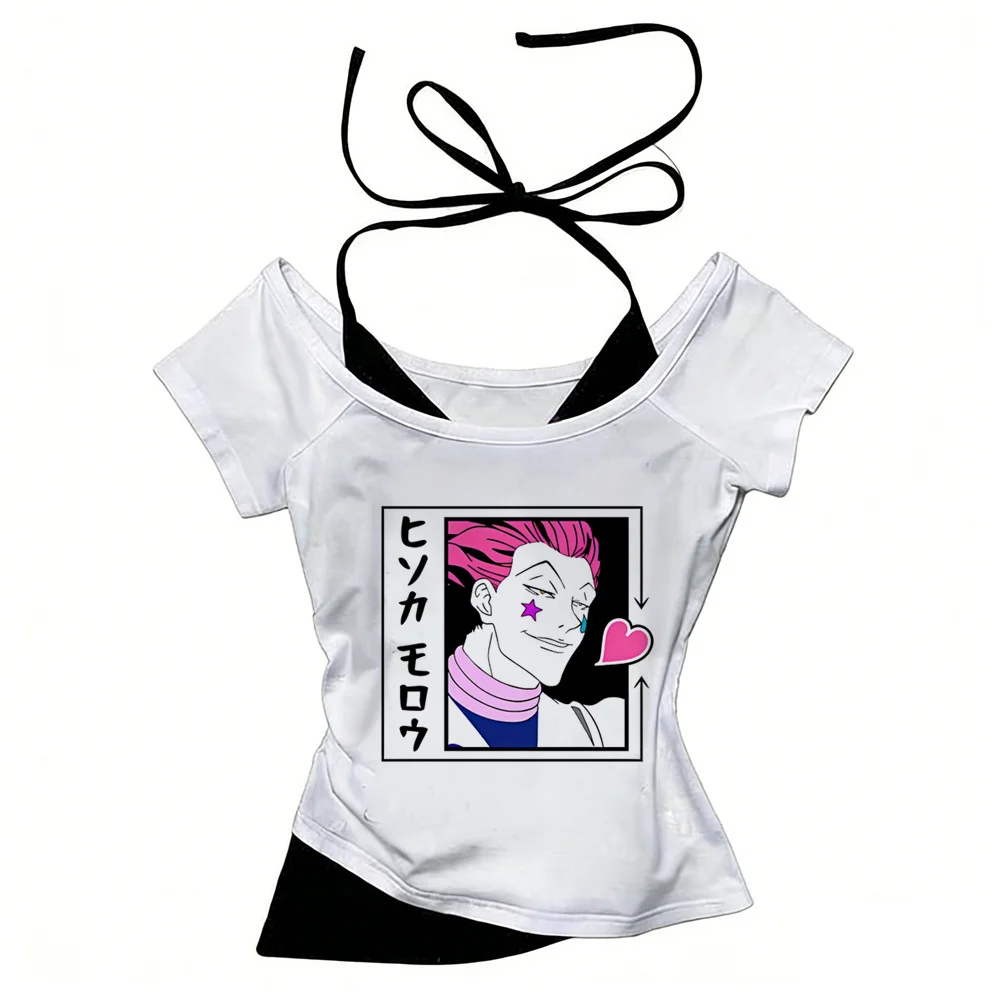 Killua Hunter x Hunter Hisoka cropped top female japanese goth vintage baddie cutecore t shirt anime grunge streetwear