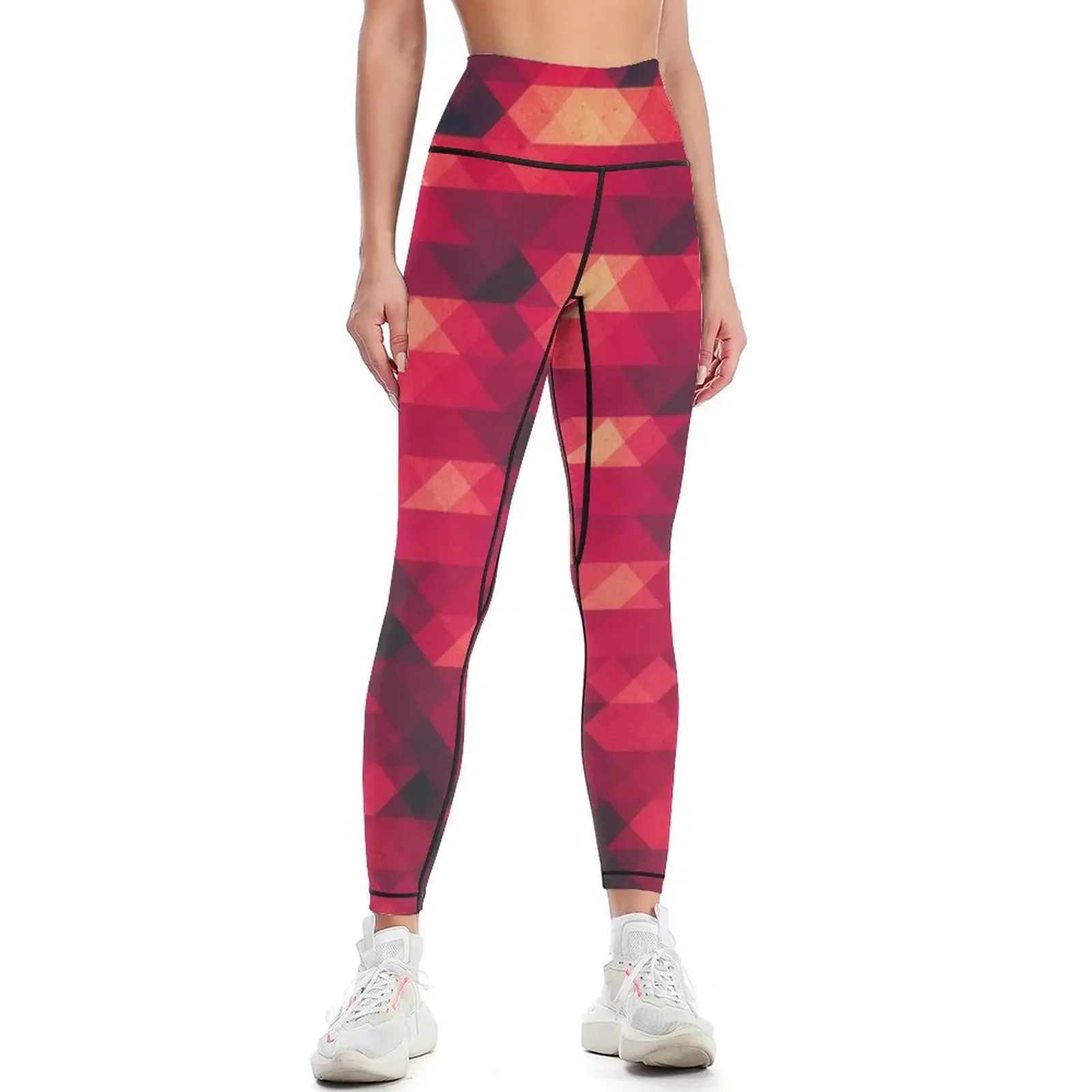 

Abstract Color Pattern in Red Leggings legging gym Legging sport high waist sports for gym Womens Leggings