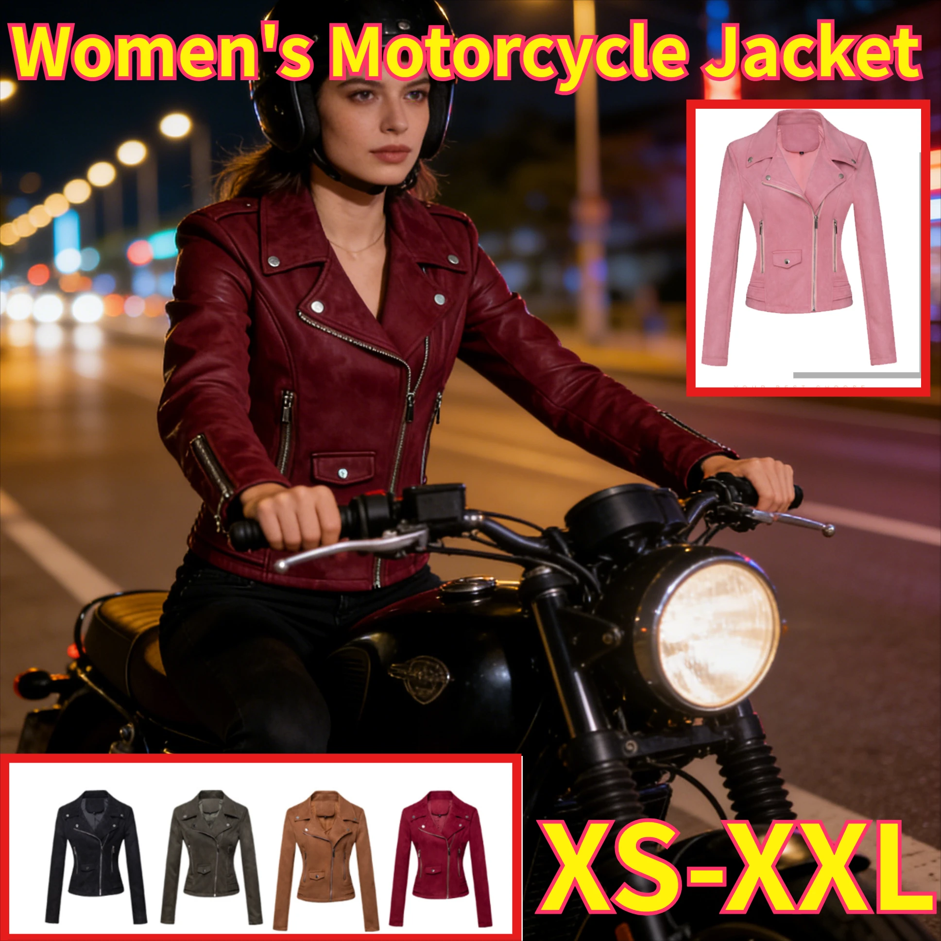 

Women Vintage Suede Biker Jacket Slim Fit Short Motorcycle Coat Fashion Ladies Faux Leather Moto Jacket For Casual Ridin