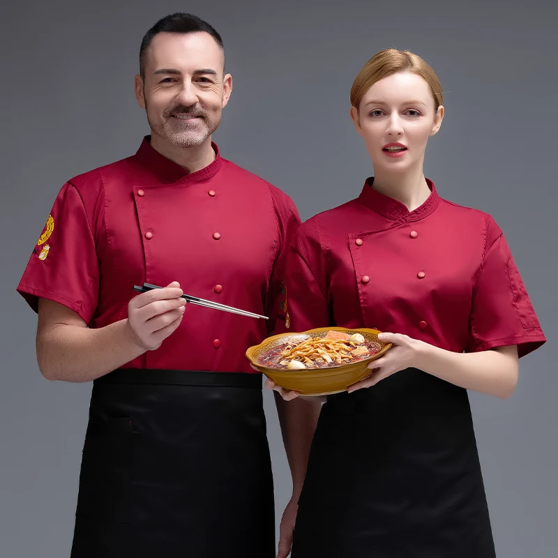 Рубашка шеф-повара с коротким рукавом, рабочая одежда для мужчин, гостиница, кейтеринг, западный ресторан, кухня, одежда для выпечки, дышащая одежда для приготовления пищи