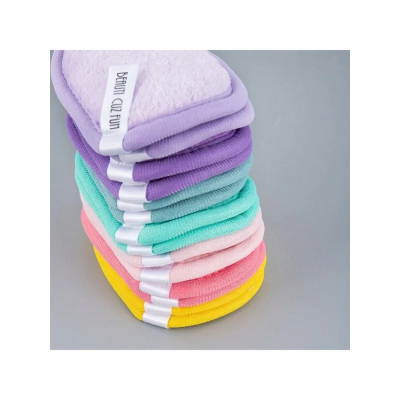 แผ่นเช็ดเครื่องสำอางแบบใช้ซ้ำได้ 5 ชิ้น ผ้าไมโครไฟเบอร์สำหรับทำความสะอาดผิวหน้า สำหรับเช็ดเครื่องสำอางบนใบหน้า ดวงตา และริมฝีปาก