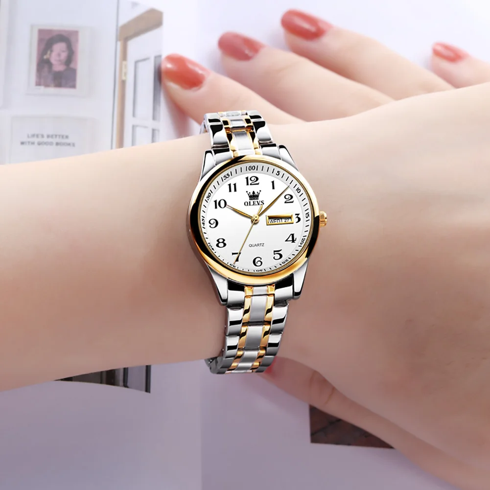 OLEVS Quartz Women Watch Gold Silver Luxury Waterproof Stainless steel Classic Date Digital Watch Original Ladies Watch Jewelry