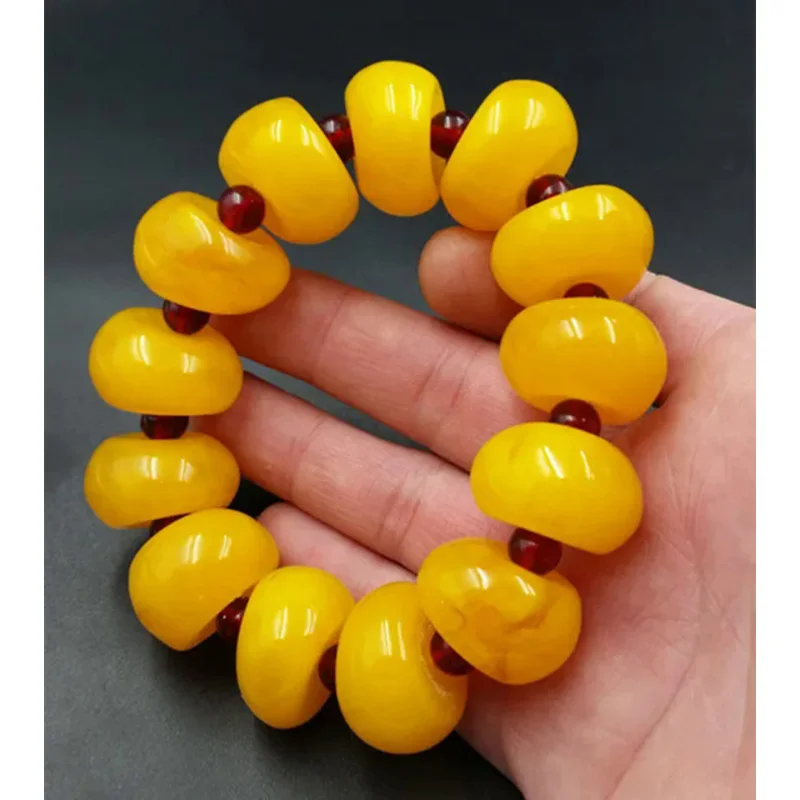 Natural Genuine Golden Twisted Honey Unoptimized Rough Old Beeswax Amber Barrel Beaded Bracelet