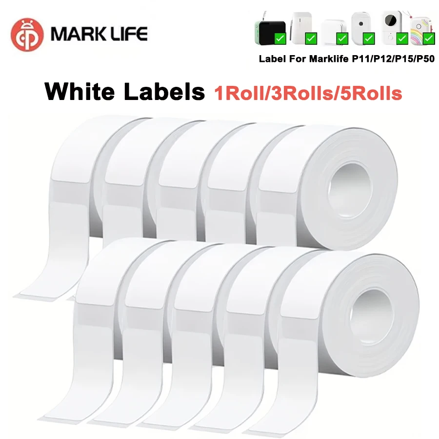 Marklife P15 White Label 1/3/5Rolls White Sticker Self-Adhesive Stickers For Thermal Printer For Marklife P12 P11 D30 Q30 Print