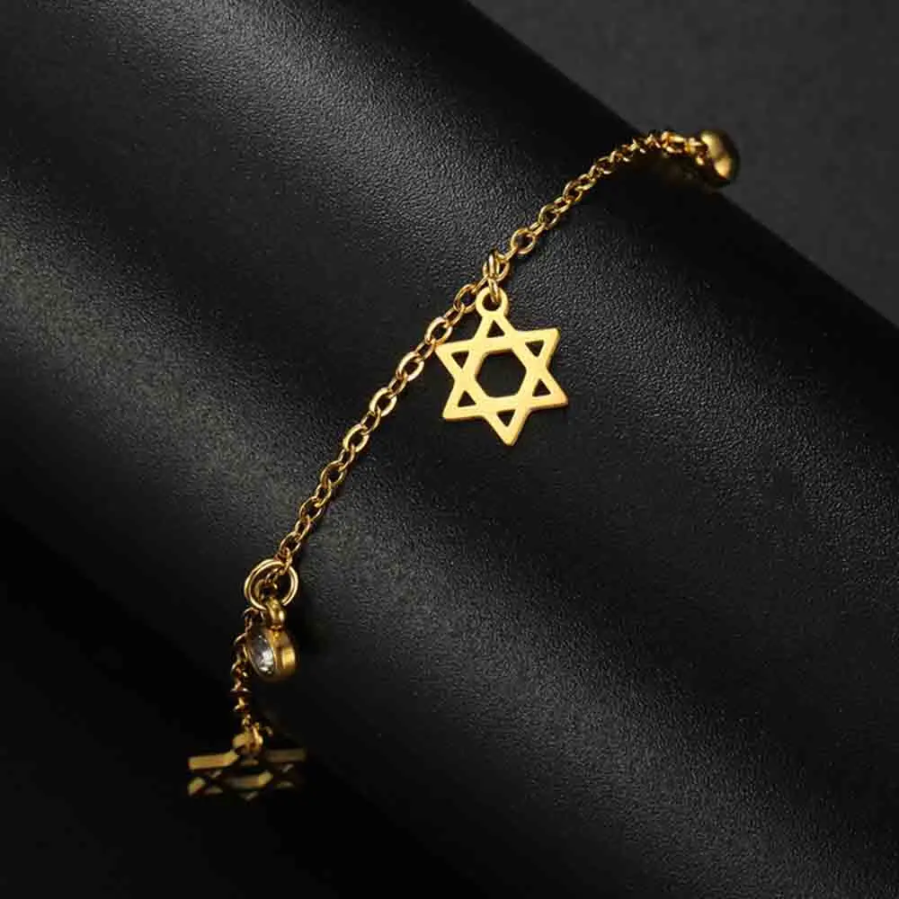 My Shape Star Of David Bracelets for Women Stainless Steel Small Charms with Rhinestone Link Chain Judaism Jewish Jewelry Gifts