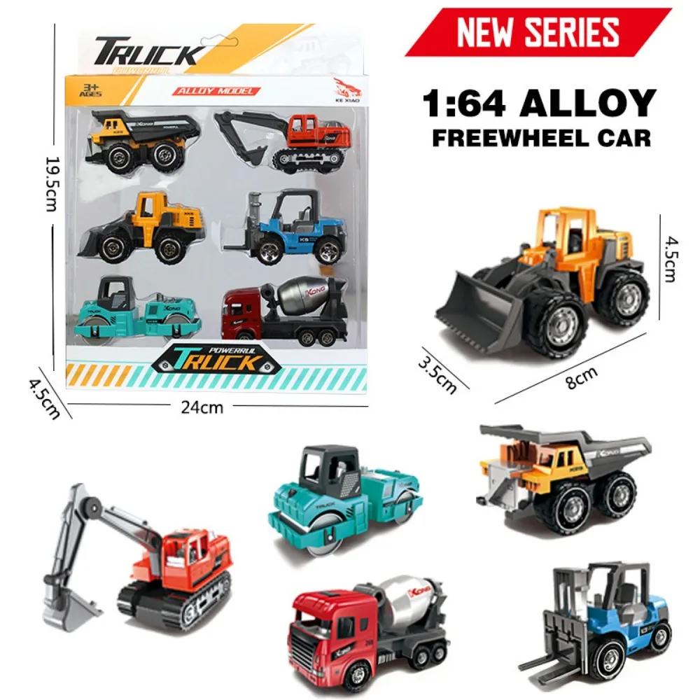 

6pcs/set High Quality 1:64 Alloy Engineering Truck Loader Mini 2 Styles Vehicle Excavator Tractor Toy Sliding Boy Gift