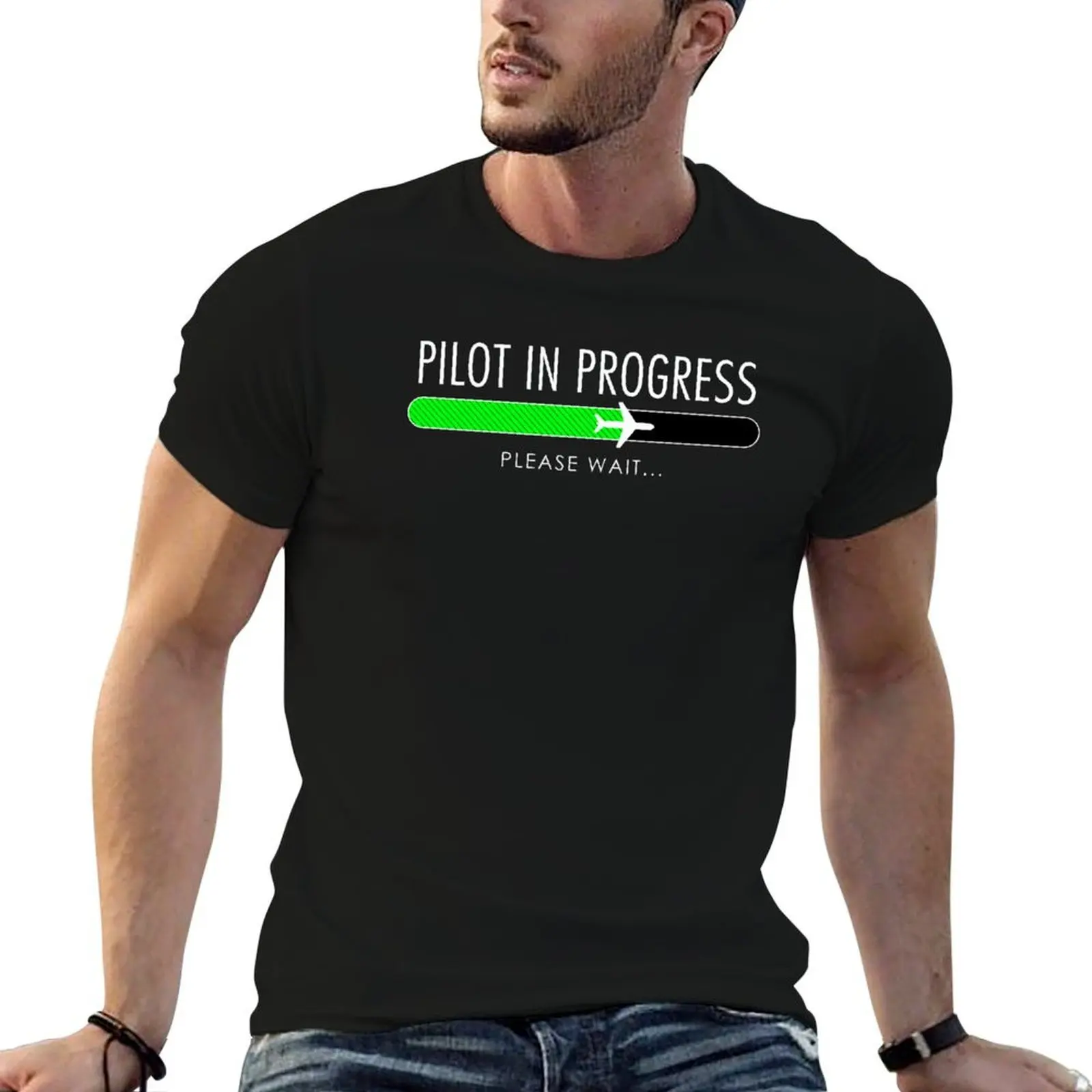 Pilot In Progress Pilot Training Flight School Gift T-Shirt cotton tshirt 100% man t shirts for men T-Shirt
