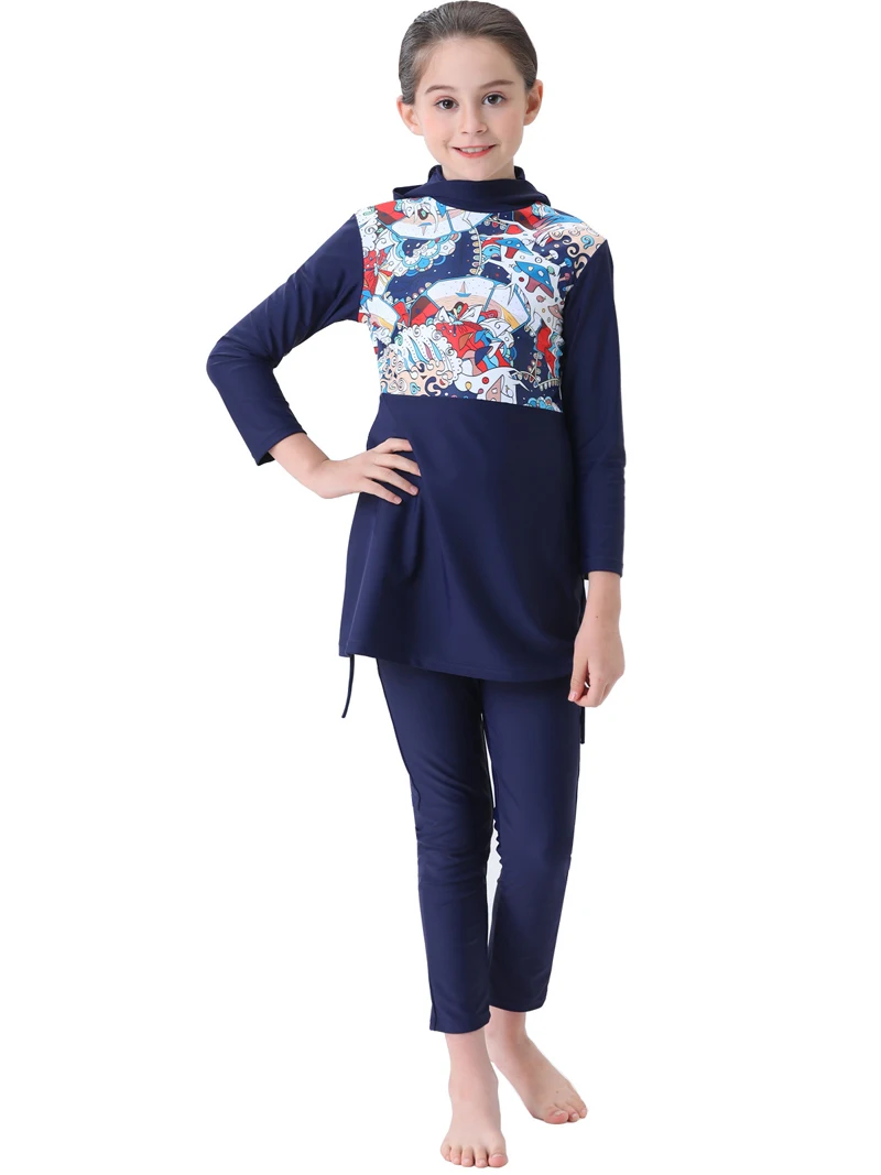 

Children Modesty Burkinis Sets Muslim Kids Girls Hooded Hijab Swimsuit Bathing Costumes Kids Beach Two Pieces Set Suit Swimwear