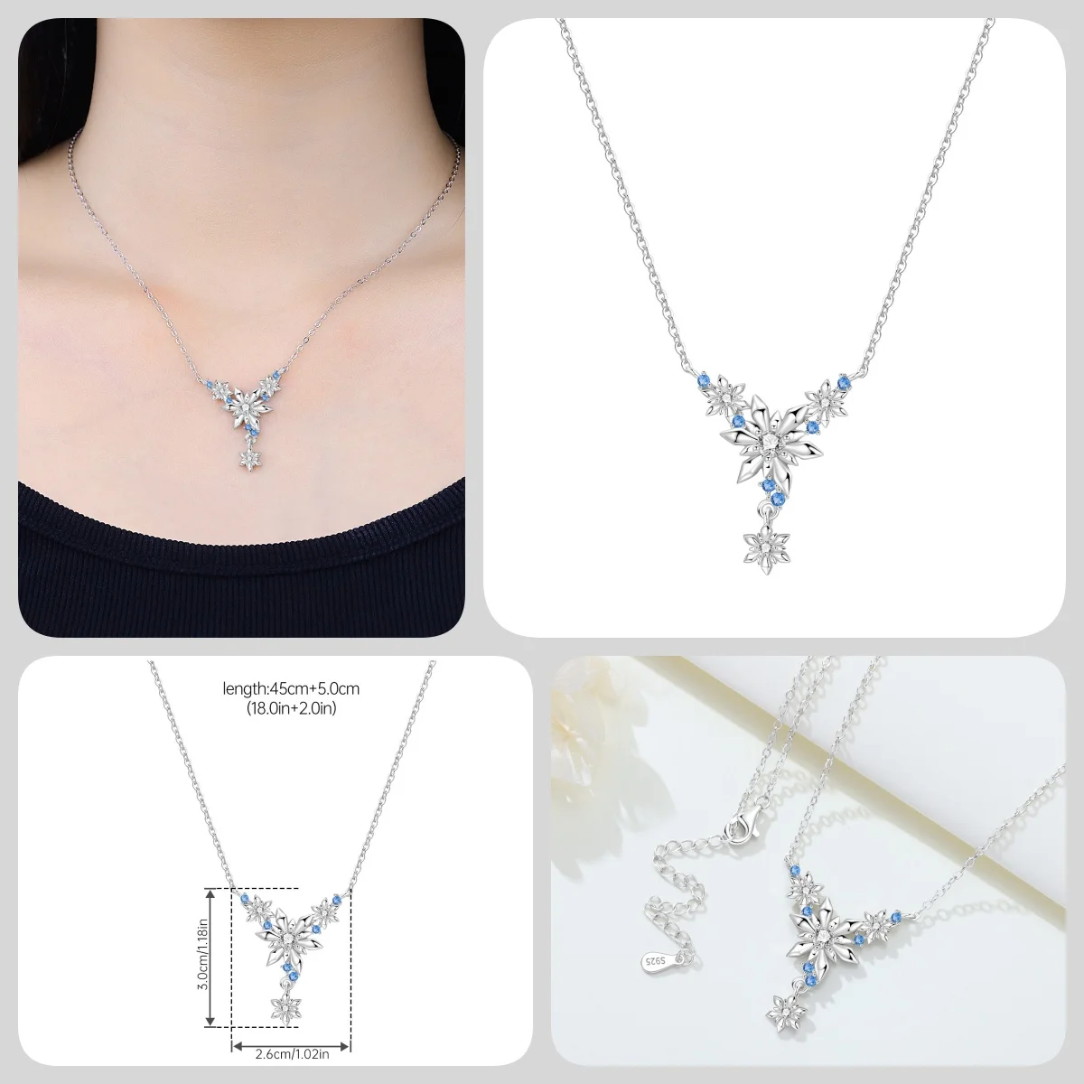 Orstarry S925 Sterling Silber Schmetterling-Blumen-Ohrringe und Halsketten-Set, Exquisites Herz-Hänge-Schmuckset für Damen, Party-Geschenk – Detail 30