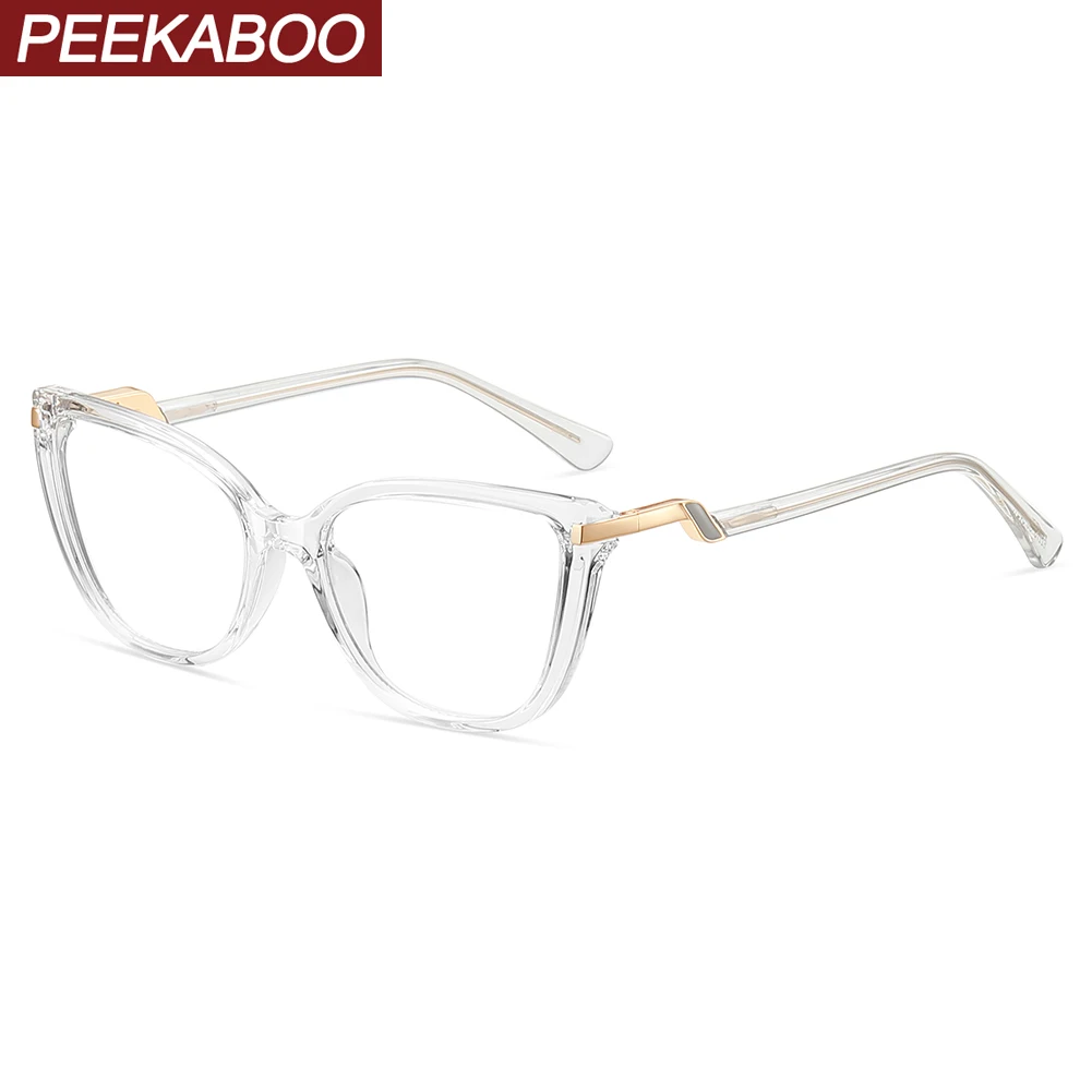 Peekaboo Female Fashion Glasses Frame Women TR90 Clear Lens Cat Eye Glasses Anti Blue Light Transparent Black Spring Hinge