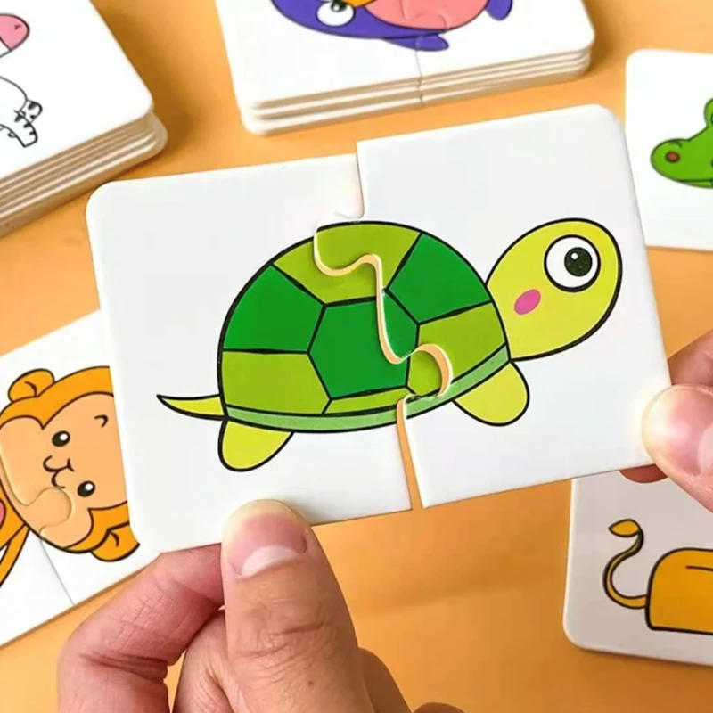 Rompecabezas a juego de animales para bebé, rompecabezas cognitivo con patrón de dibujos animados, tarjeta para niños pequeños, juguetes educativos preescolares, juego a juego para niños