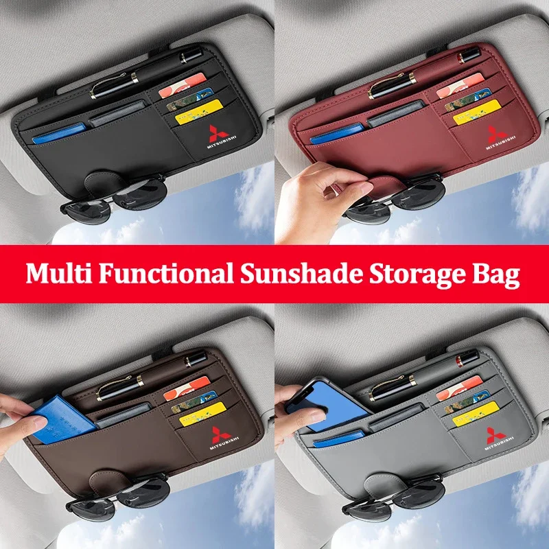 Car Sun Visor Storage Bag Inner Glasses Clip for Mitsubishi Lancer Outlander Pajero L200 ASX Eclipse Ralliart EVO Starion Galant