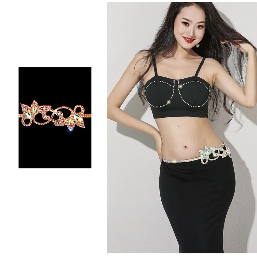 輝くベリーダンスベルト明るくエレガントな女性のウエストチェーン高級クリスタルダンスウェアジュエリーベリーダンス衣装アクセサリー