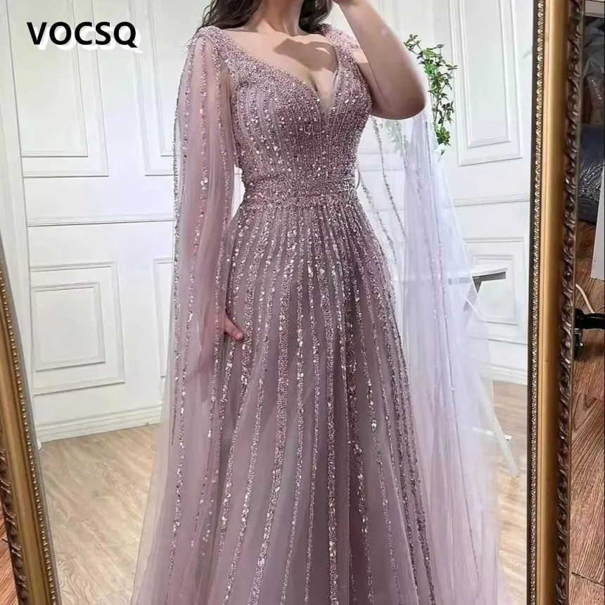 Dubai Ballkleider für Damen, V-Ausschnitt, Tüll mit Pailletten, Partykleider, bodenlang, Vestidos De Fiesta Elegantes Para Mujer 2024