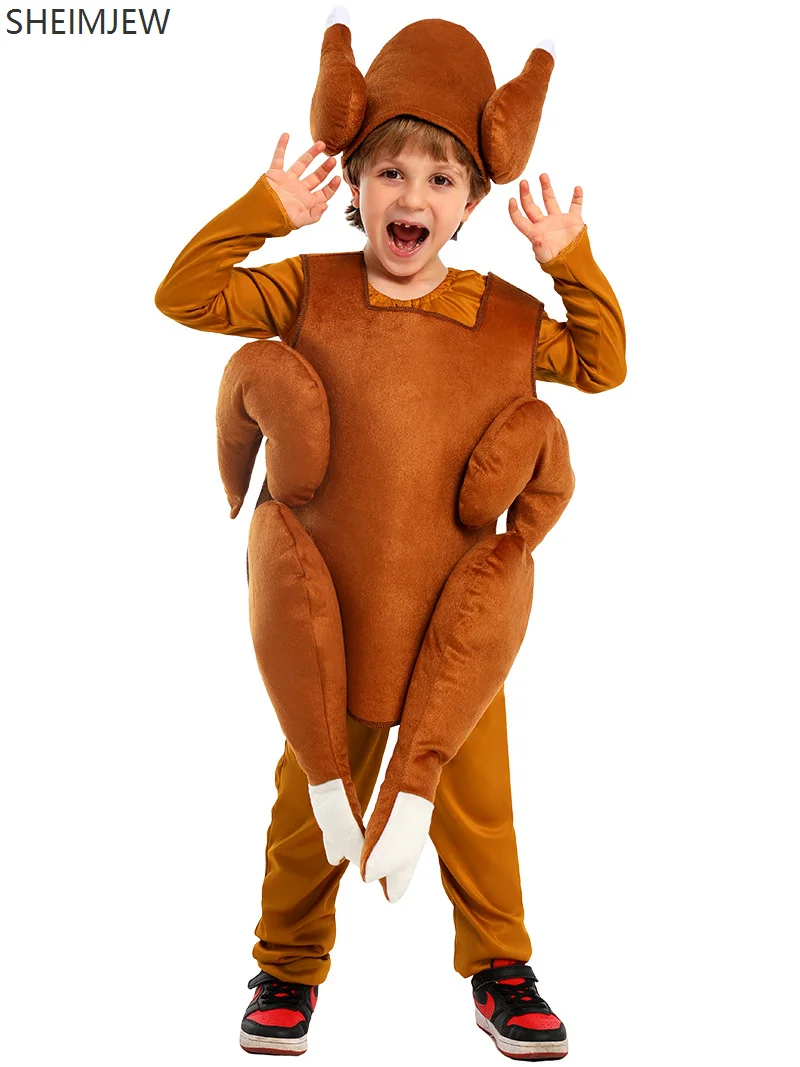 Cute Children's Funny Halloween Thanksgiving Role Play Roast Turkey Food Costume Fun Cartoon Puppet Clothes Jumpsuit Stage Suit