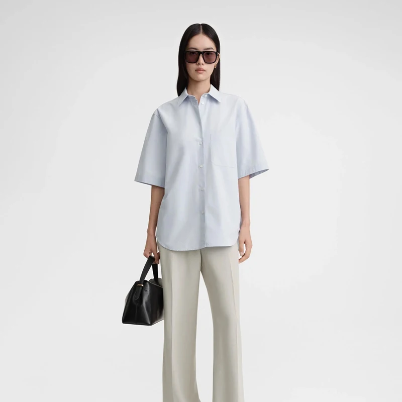 

Nordic mat TOT Commute Cotton Loose Fit Straight ort Sve irt Women's Skin-friendly Breathable Pure Color Button-up