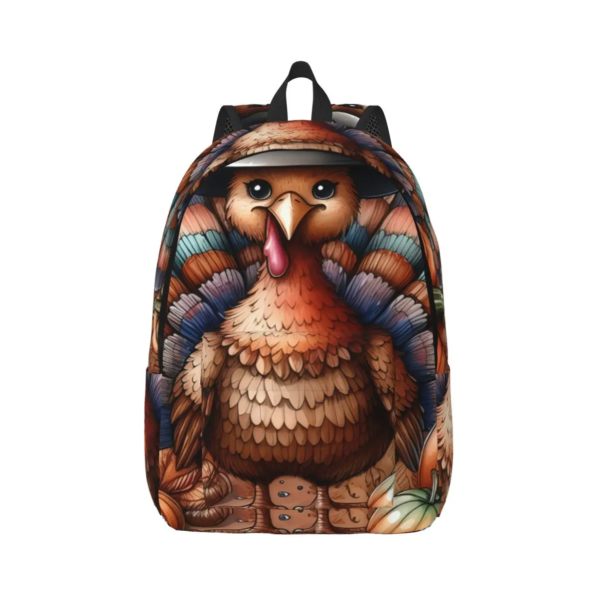 Weekend Travel Backpack Center Turkey Pilgrim Hat Pumpkins Leaves Thanksgiving Watercolor Orange Casual Daypack for Short Trip