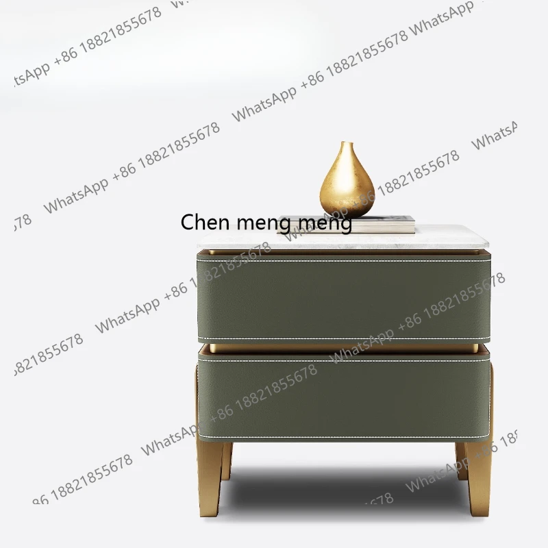

Natural luxury stone bedside table New villa Italian saddle leather marble high-end bedside table