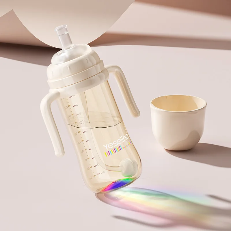 Big baby straw bottle PPSU/rainbow bottle/children's school drinking cup a bottle of three duckbill straw cups/ over 6 months